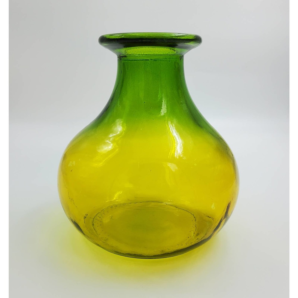 Vintage Yellow and Green Handmade and Pressed Glass Vase/Carafe